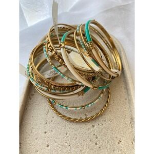 NEW Amrita Singh Bangle Bracelet Set of 16 Tuquoise Color & Gold Tones Stackable